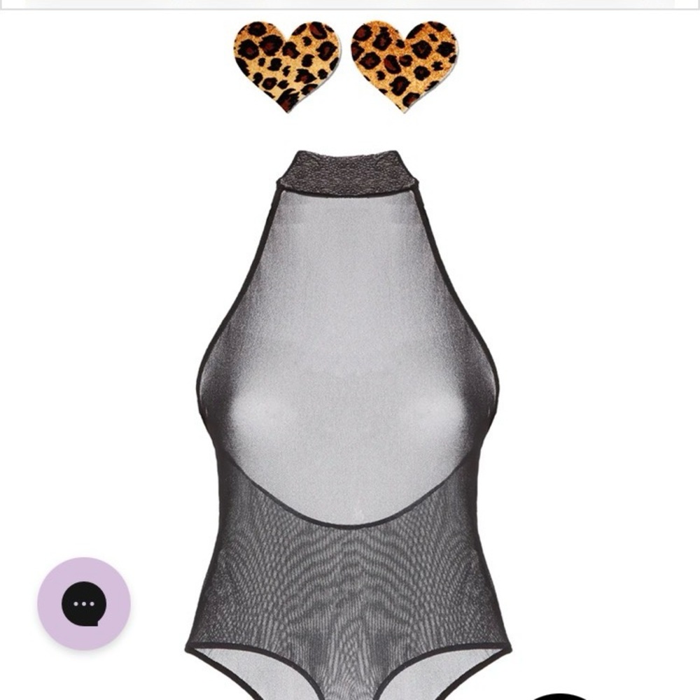Cosabella Show Off Black Sheer Mesh Halter Teddy B-Six Leopard Nippies Lingerie